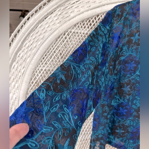 DRAPERS & DAMONS SILK TOP BLACK ROYAL BLUE & TEAL BROCADE WOMENS BLOUSE SZ L - Picture 4 of 9